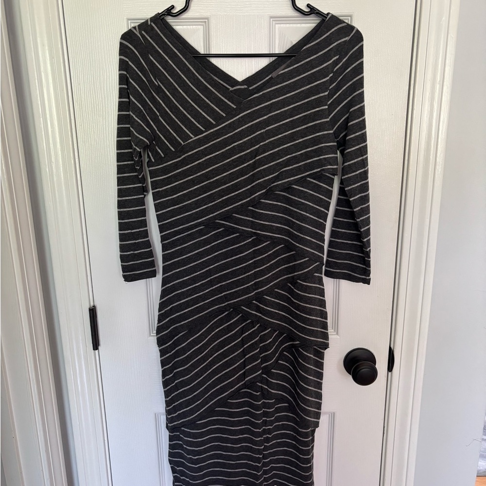 Vince Camuto Charcoal Striped Long Sleeve Dress